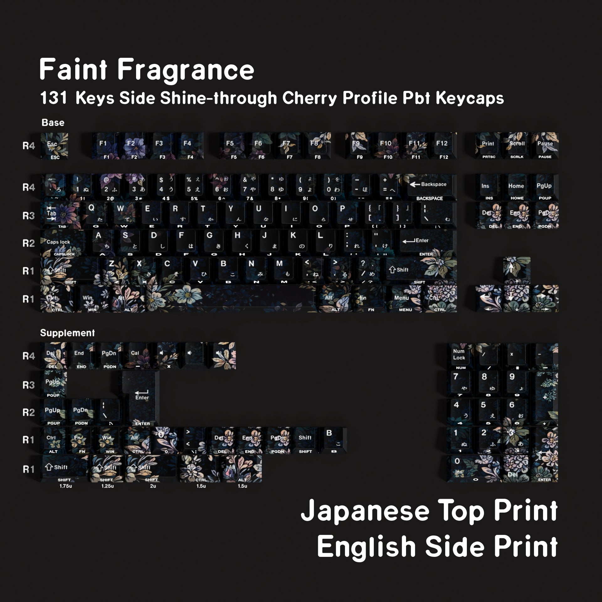 Faint Fragrance Double-shot Shine-through PBT Cherry Profile 131-key Keycap Set DE (QWERTZ) / ES / FR (AZERTY) / Zhuyin · Compatible ISO & ANSI