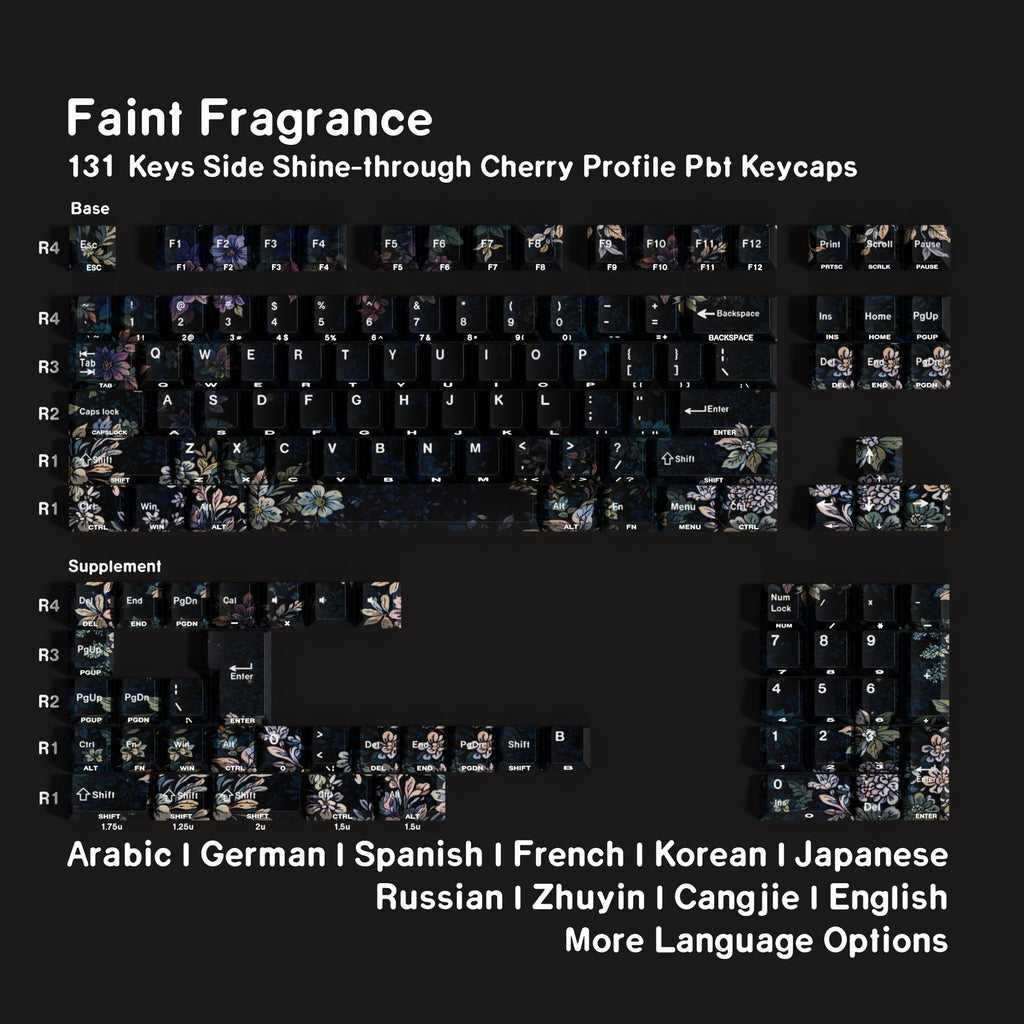 Faint Fragrance Double-shot Shine-through PBT Cherry Profile 131-key Keycap Set DE (QWERTZ) / ES / FR (AZERTY) / Zhuyin · Compatible ISO & ANSI