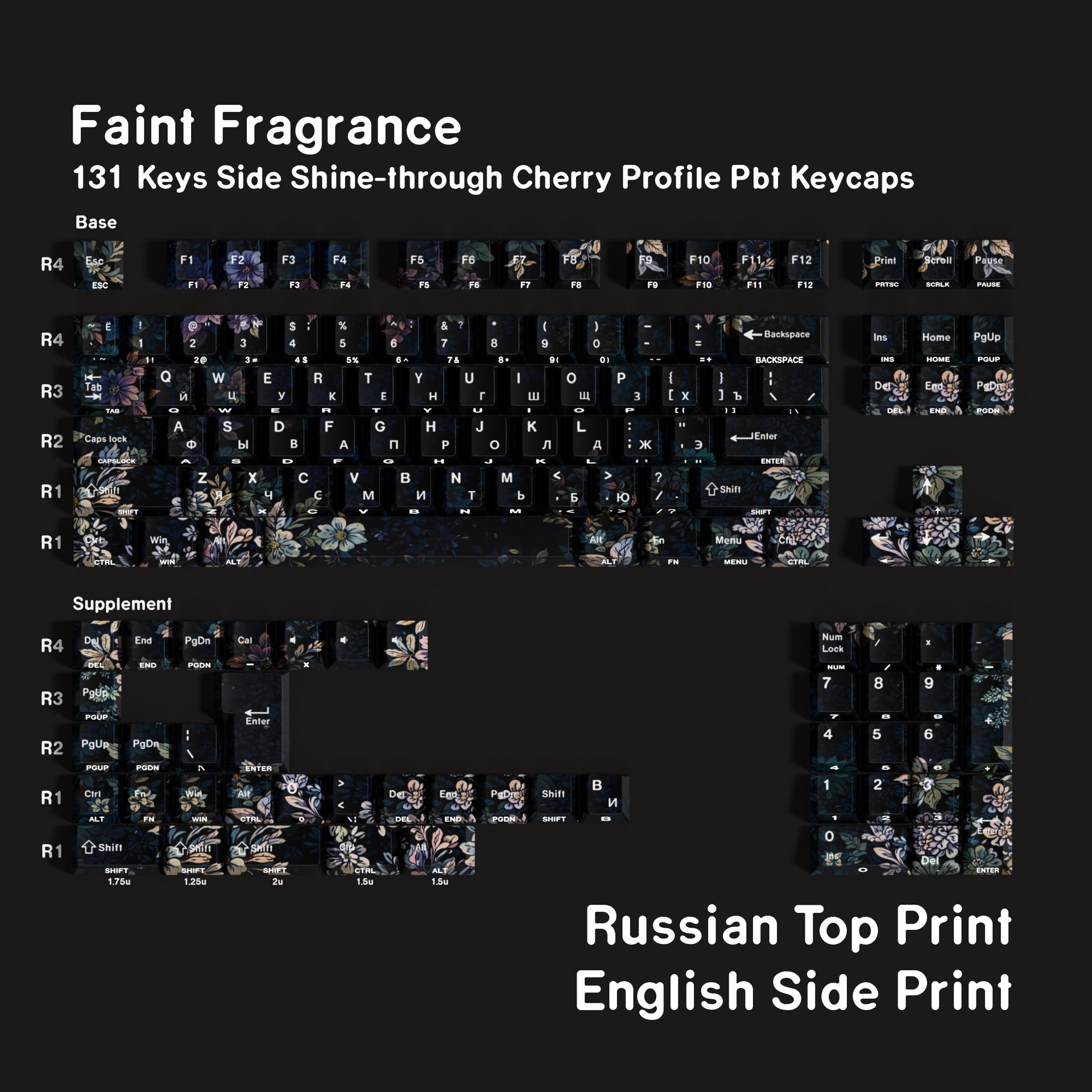 Faint Fragrance Double-shot Shine-through PBT Cherry Profile 131-key Keycap Set DE (QWERTZ) / ES / FR (AZERTY) / Zhuyin · Compatible ISO & ANSI