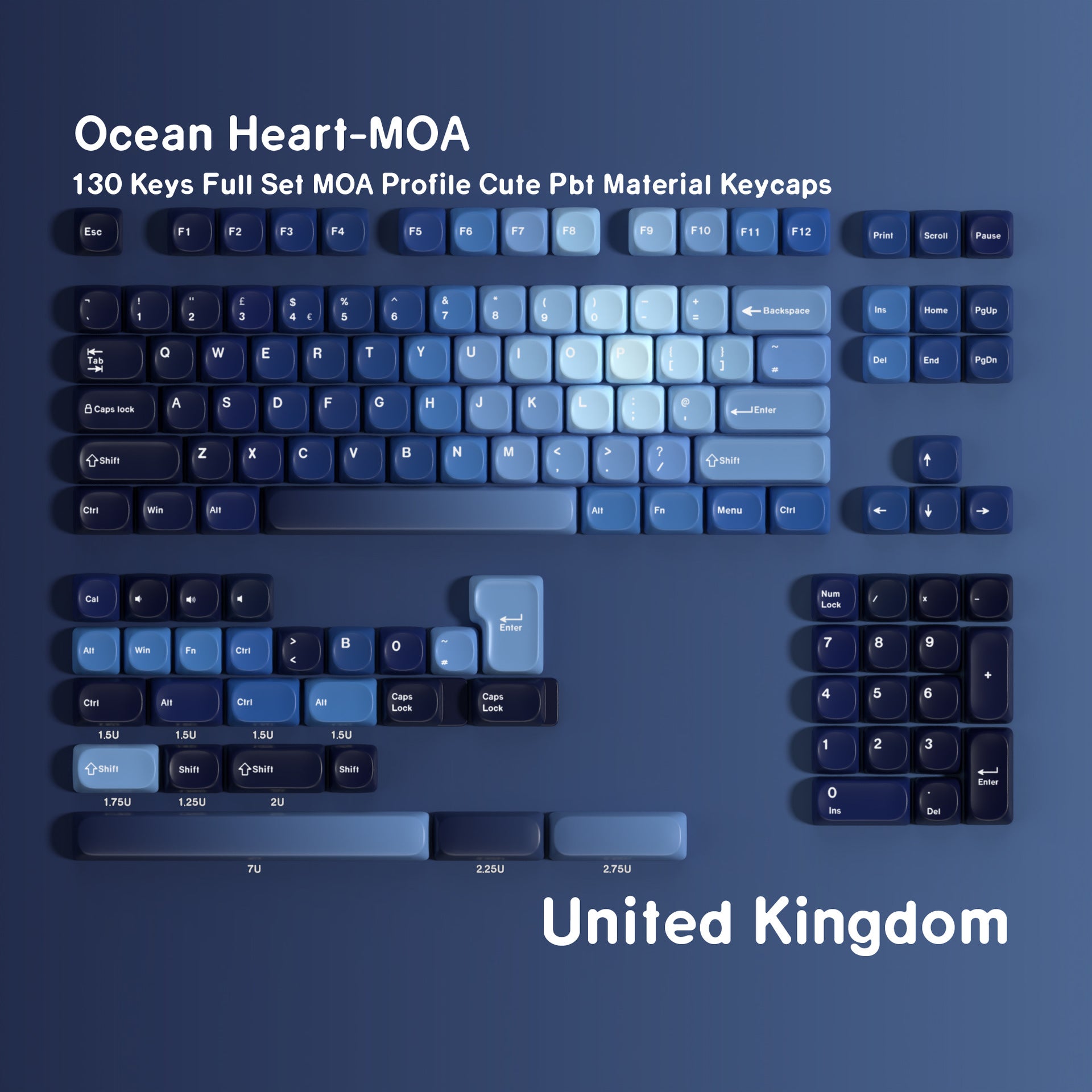 MOA Ocean Heart PBT Dye-Sub Keycap Set – FR / DE / ES / EN· ISO & ANSI ·AZERTY/QWERTZ/QWERTY + EU Full Kit