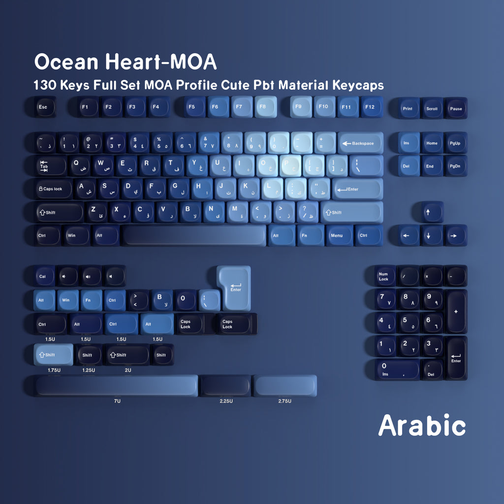 MOA Ocean Heart PBT Dye-Sub Keycap Set – FR / DE / ES / EN· ISO & ANSI ·AZERTY/QWERTZ/QWERTY + EU Full Kit