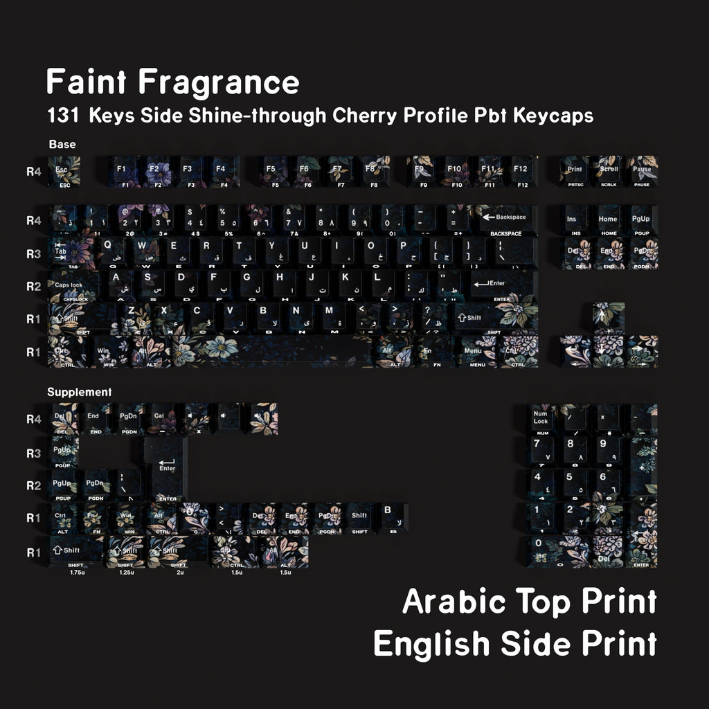 Faint Fragrance Double-shot Shine-through PBT Cherry Profile 131-key Keycap Set DE (QWERTZ) / ES / FR (AZERTY) / Zhuyin · Compatible ISO & ANSI