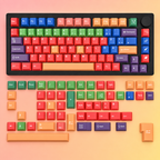 Beti German QWERTZ keyboard and photographed spare keycaps arranged without a tray
