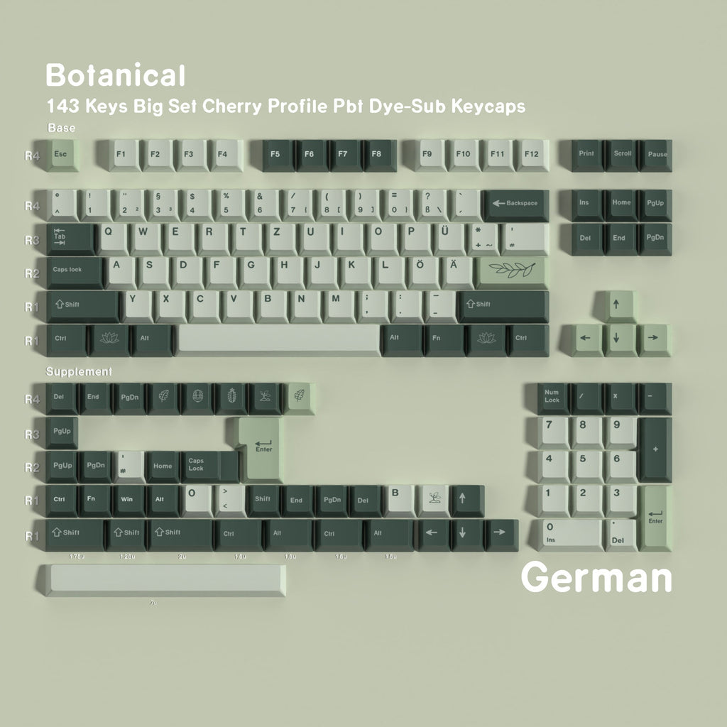 SimpoCubic Botanical Dye-sub PBT Cherry Keycap Set German layout option