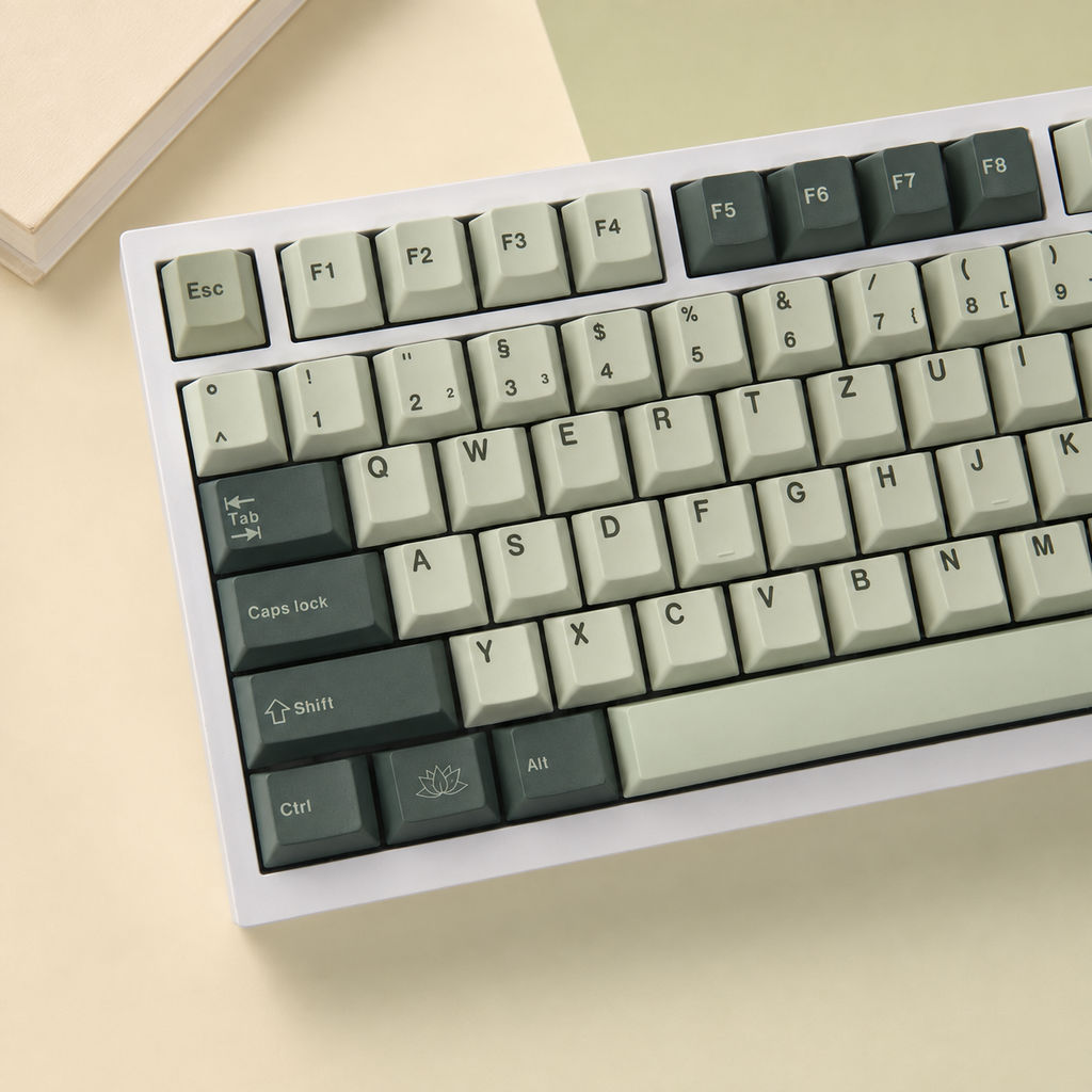 Botanical German QWERTZ keycaps, left angle detail