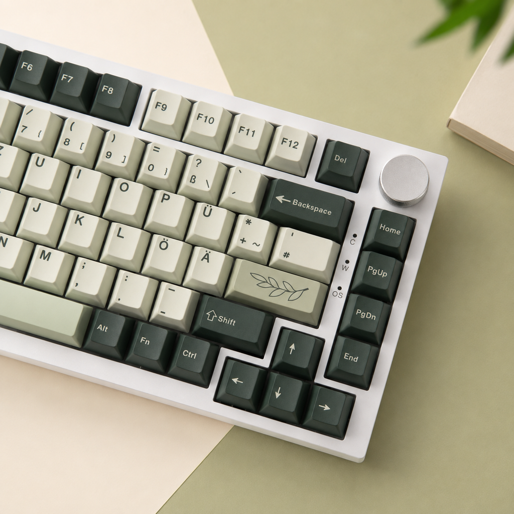 Botanical German QWERTZ keycaps, right angle knob
