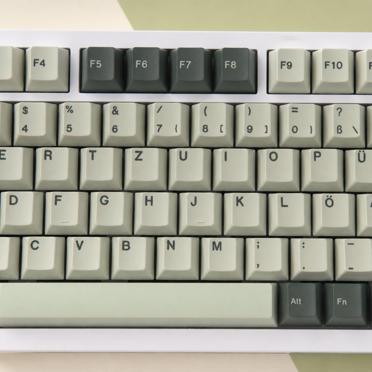 Botanical German QWERTZ keycaps, central keys detail