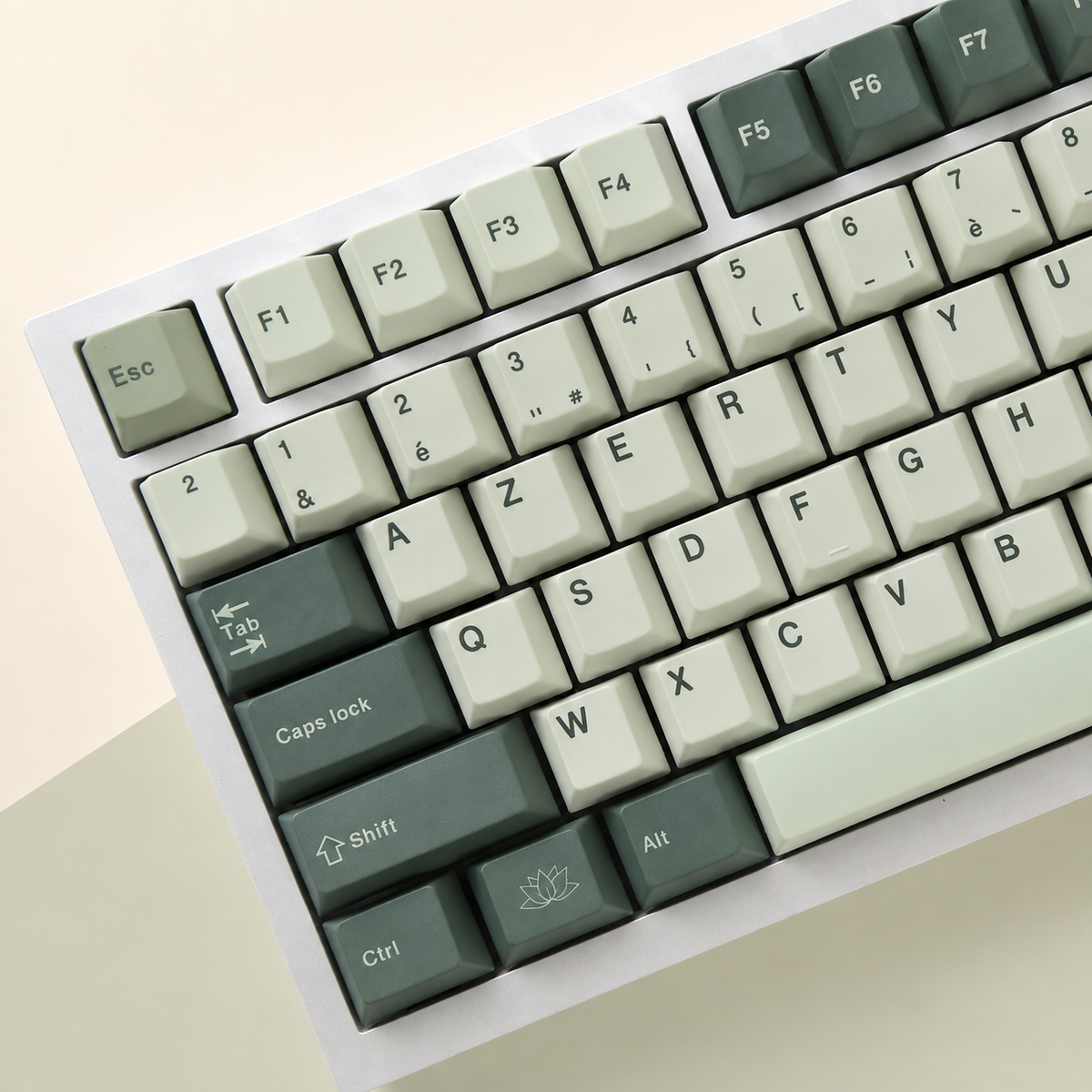 Botanical French AZERTY keycaps, left angle detail