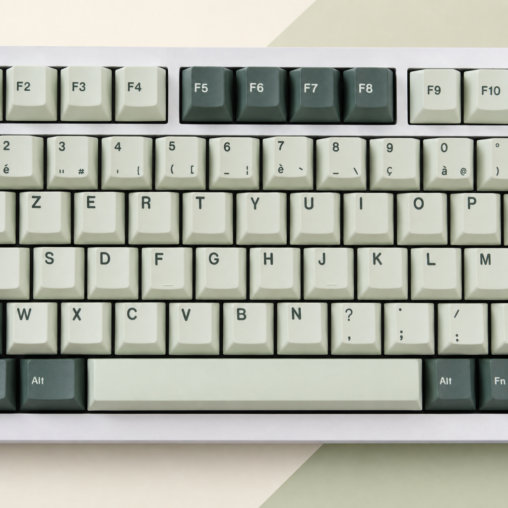Botanical French AZERTY keycaps, central keys detail