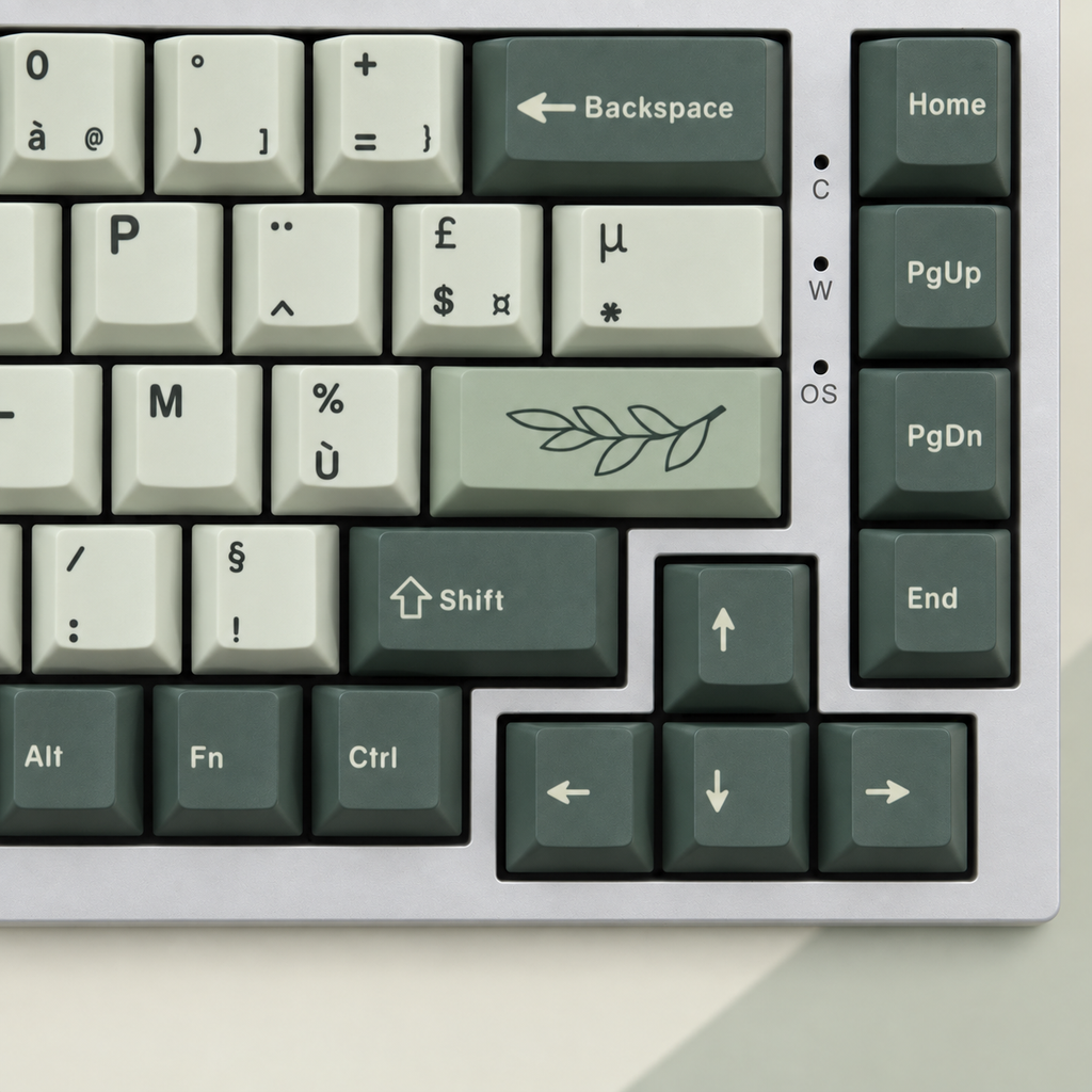 Botanical French AZERTY keycaps, arrow keys detail