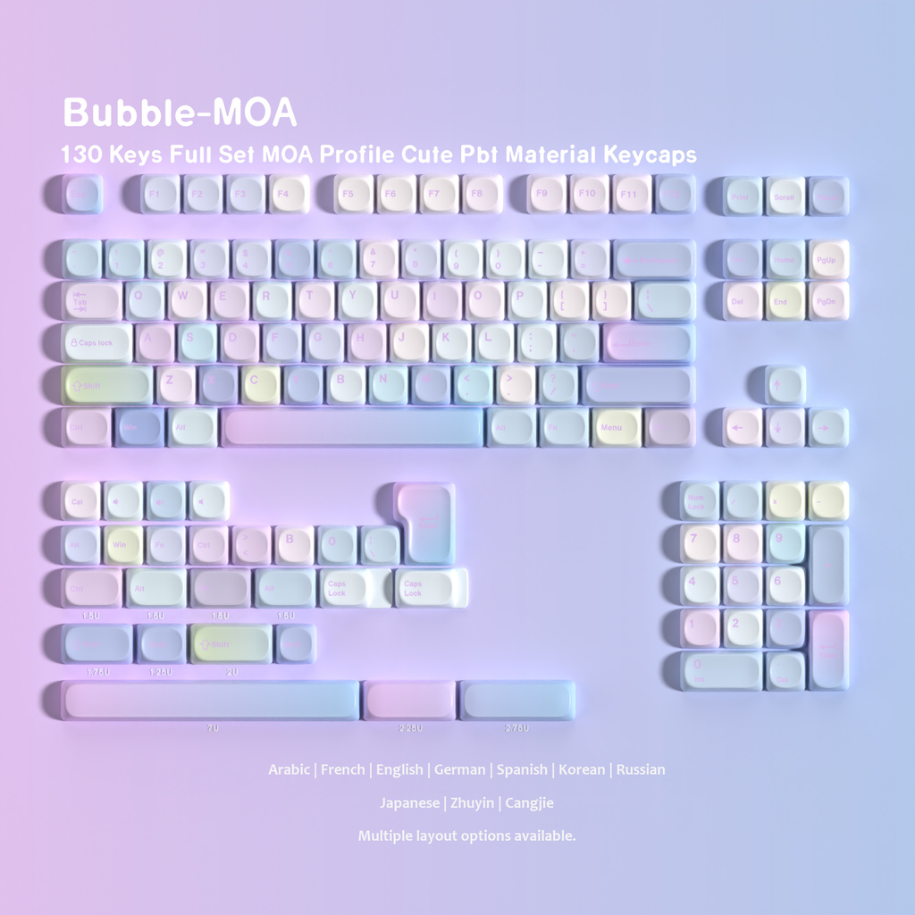 Bubble MOA PBT keycap set — More Languages layout coverage chart