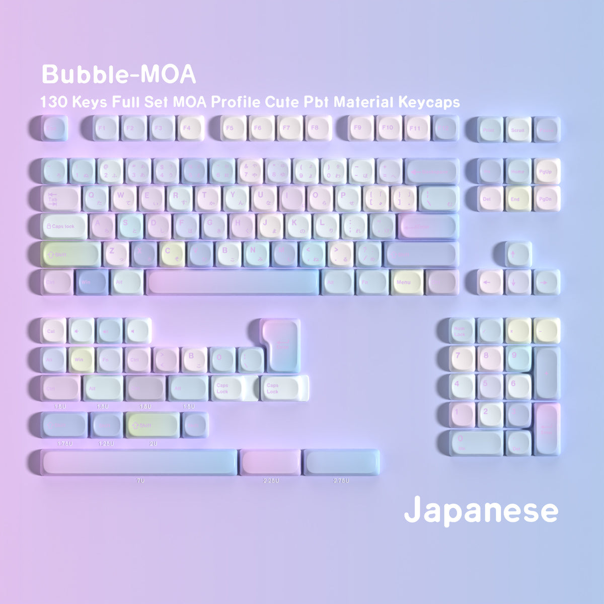 Bubble MOA 130-Key PBT Keycap Set — Japanese Kana keyboard layout