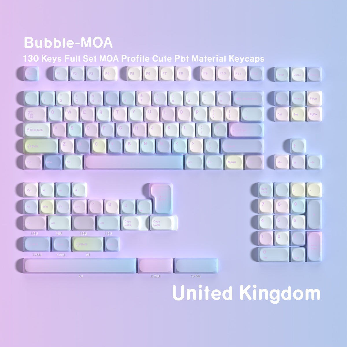 Bubble MOA 130-Key PBT Keycap Set — UK QWERTY keyboard layout