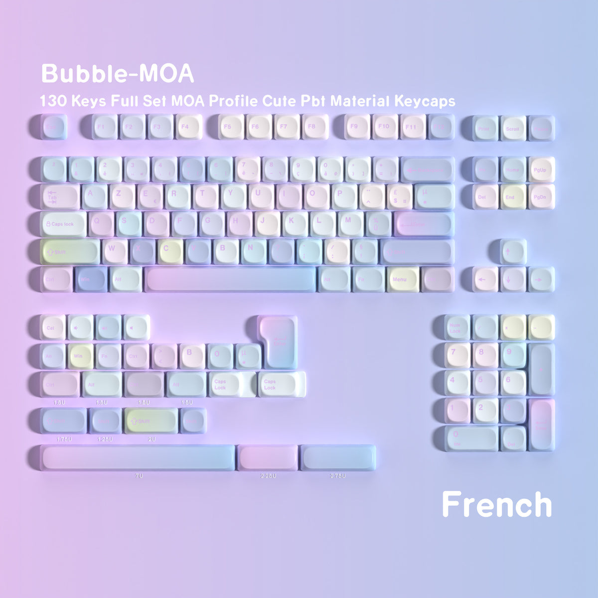 Bubble MOA 130-Key PBT Keycap Set — French AZERTY keyboard layout