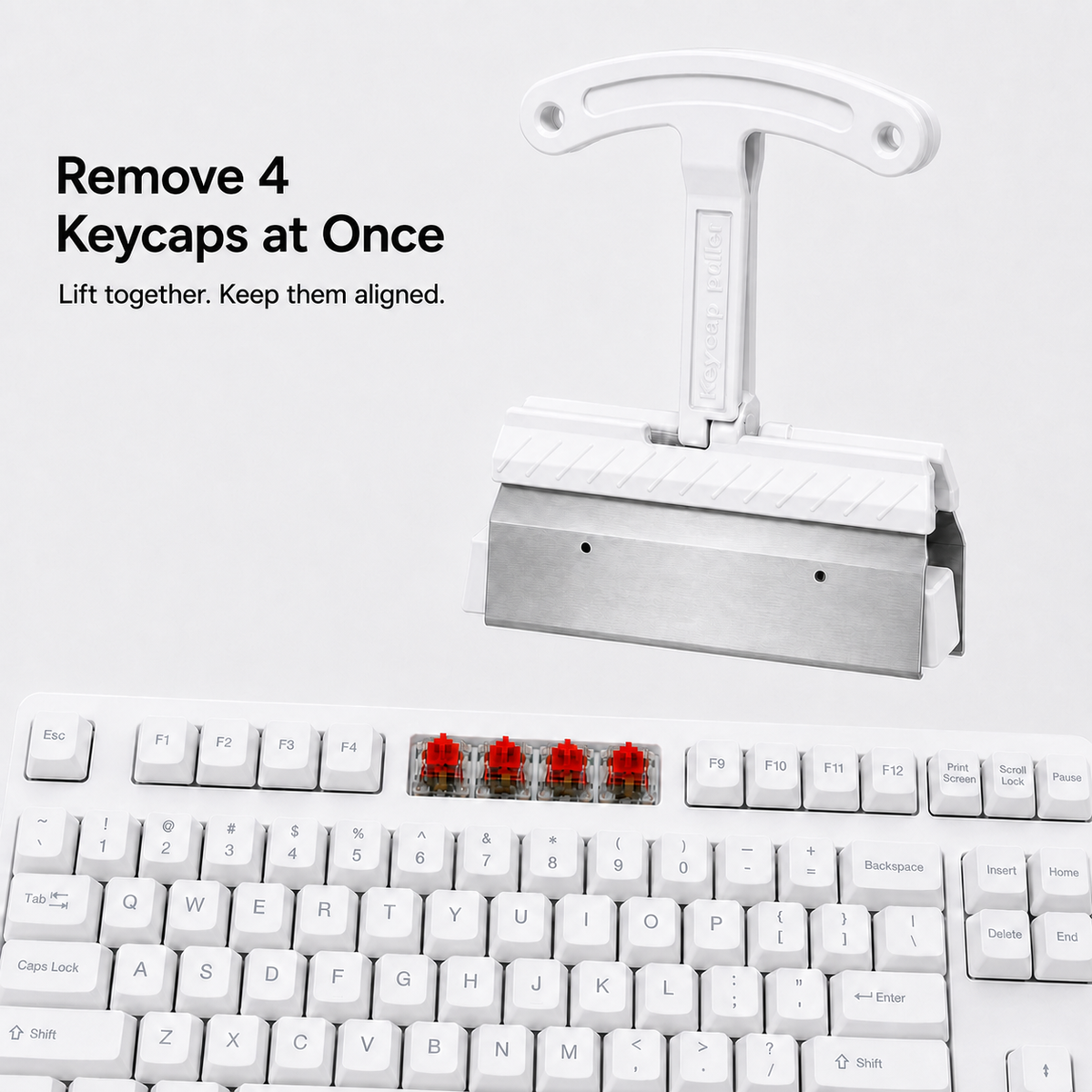 QuadPull tool removes four adjacent keycaps at once