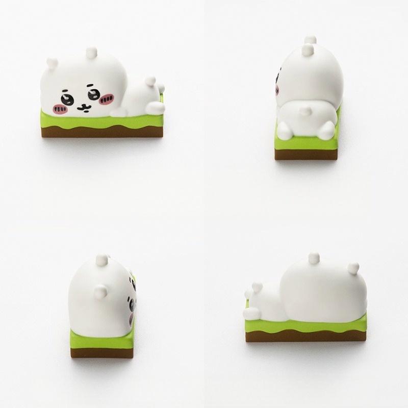 Three Chiikawa 2U keycap designs shown from front and side angles | SIMPOCUBIC