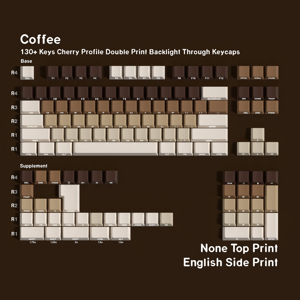 SimpoCubic Coffee Shine-through PBT Cherry Keycap Set Side engraving only layout option