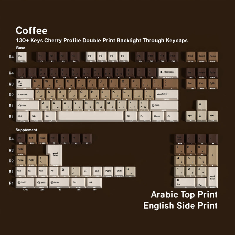 SIMPOCUBIC Coffee Shine-through PBT Cherry Keycap Set Arab double engraving layout option
