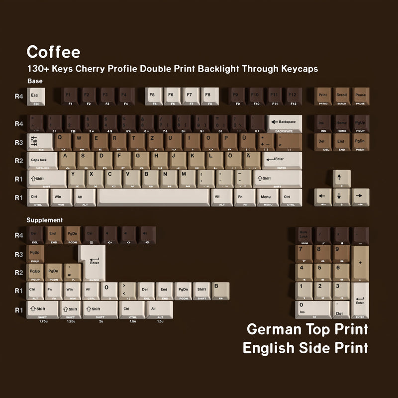 SIMPOCUBIC Coffee Shine-through PBT Cherry Keycap Set German double engraving layout option