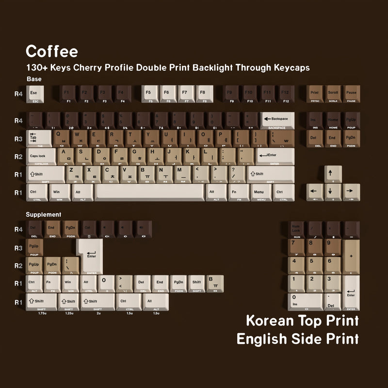SIMPOCUBIC Coffee Shine-through PBT Cherry Keycap Set Korean double engraving layout option