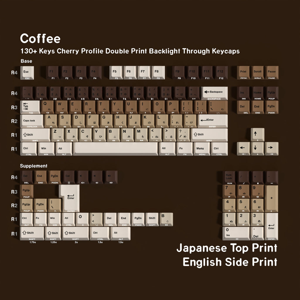 SIMPOCUBIC Coffee Shine-through PBT Cherry Keycap Set Japanese double engraving layout option