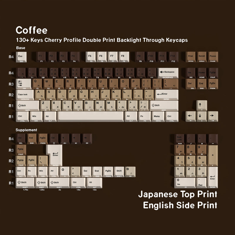 SIMPOCUBIC Coffee Shine-through PBT Cherry Keycap Set Japanese double engraving layout option