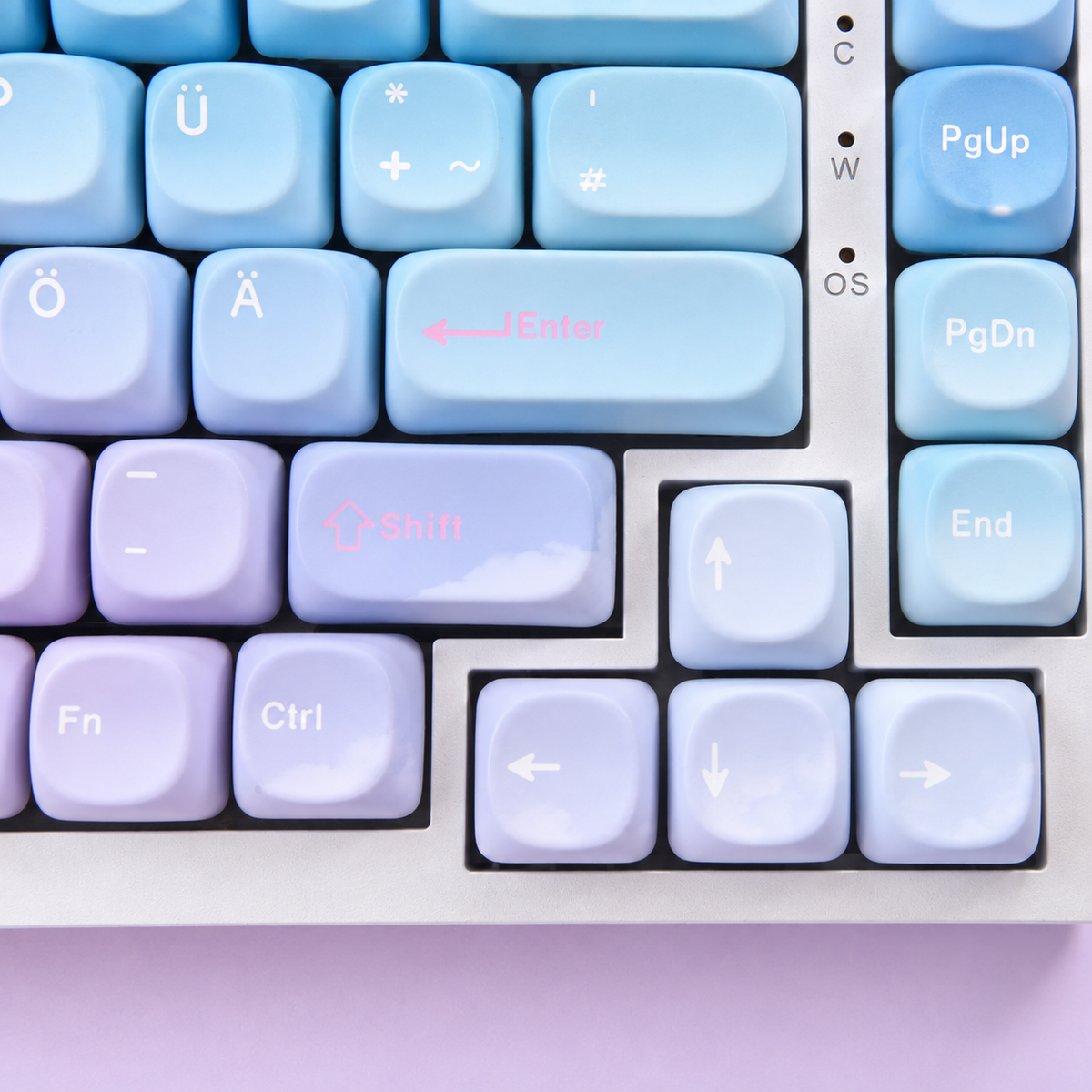 Dreamy MOA German keycaps, Enter, umlaut keys and arrow-key detail