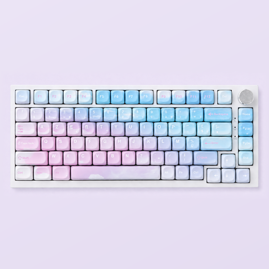 Dreamy MOA French AZERTY keycaps, full keyboard top view