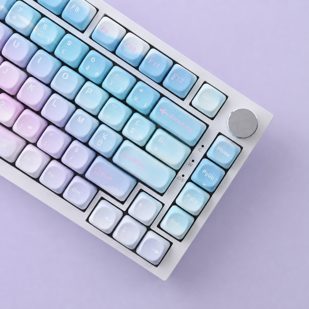 Dreamy MOA French AZERTY keycaps, right angle knob