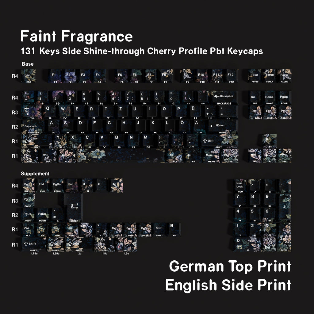 SIMPOCUBIC Faint Fragrance Side-printed PBT Cherry Keycap Set German double engraving layout option