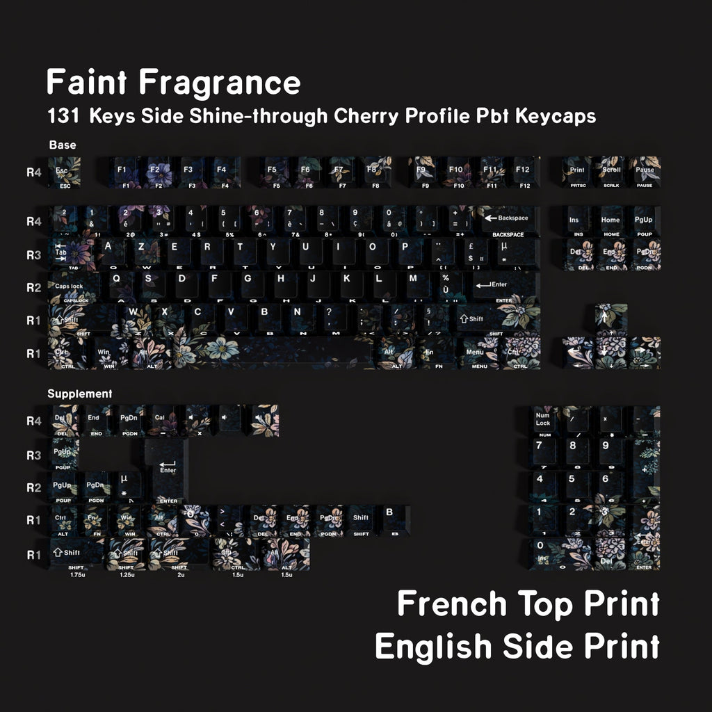 SIMPOCUBIC Faint Fragrance Side-printed PBT Cherry Keycap Set French double engraved layout option