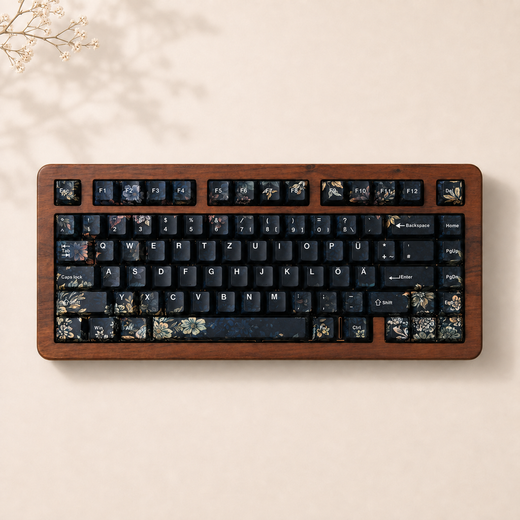 Faint Fragrance German QWERTZ keycaps, full keyboard top view