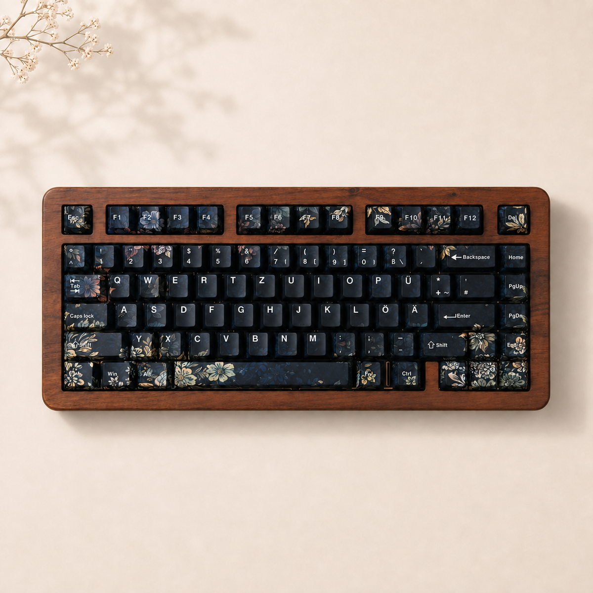 Faint Fragrance German QWERTZ keycaps, full keyboard top view
