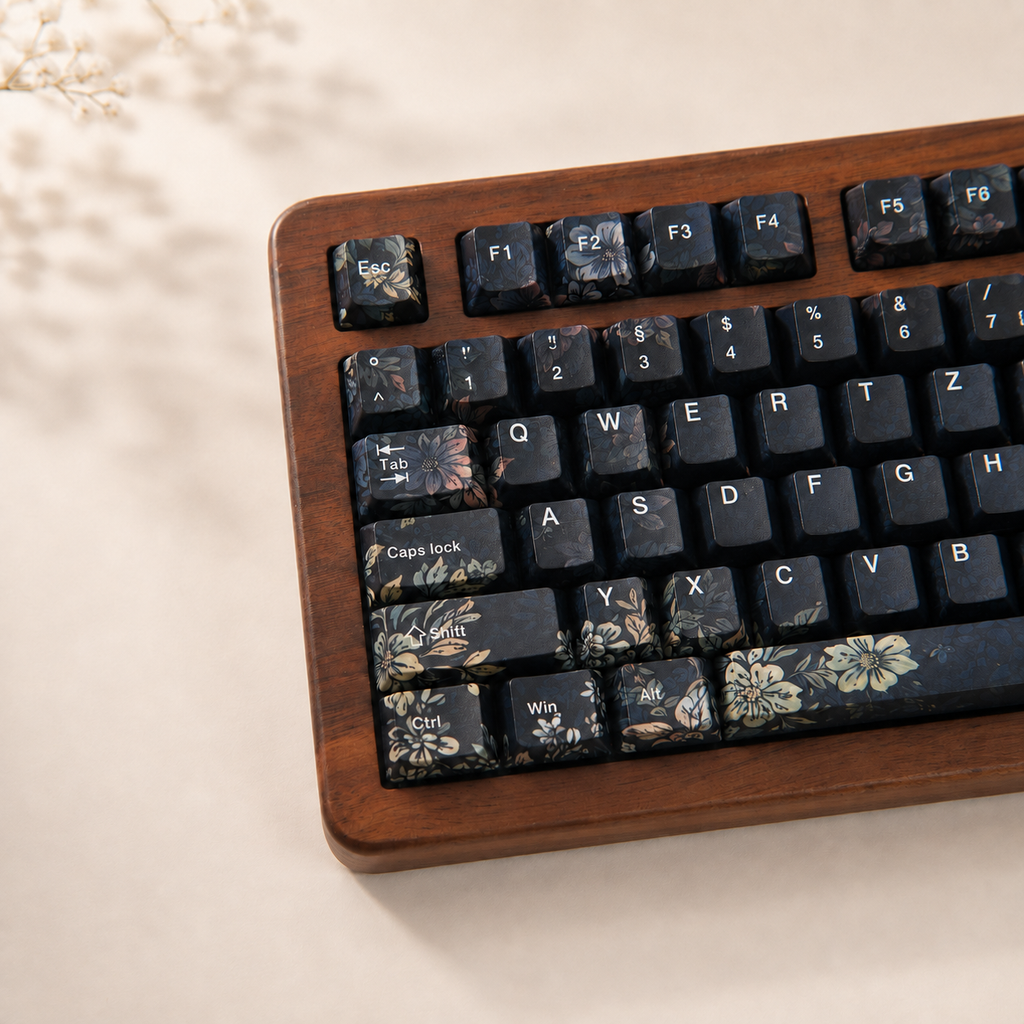 Faint Fragrance German QWERTZ keycaps, left angle detail