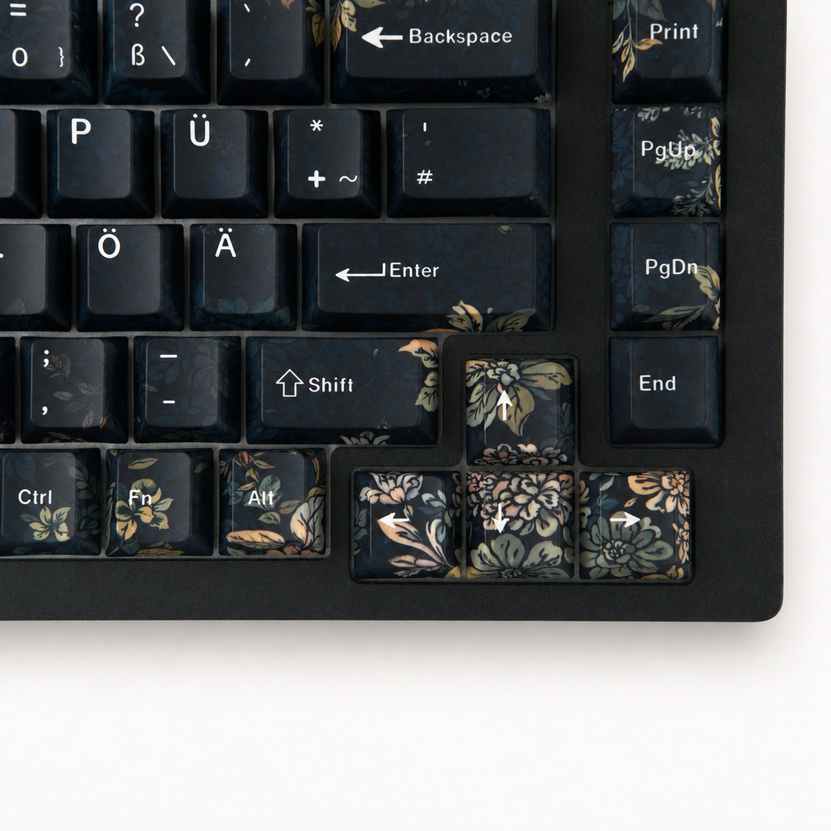 Faint Fragrance German QWERTZ keycaps, white-background Enter and arrow key detail