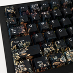 Faint Fragrance German QWERTZ keycaps, white-background RGB floral close-up
