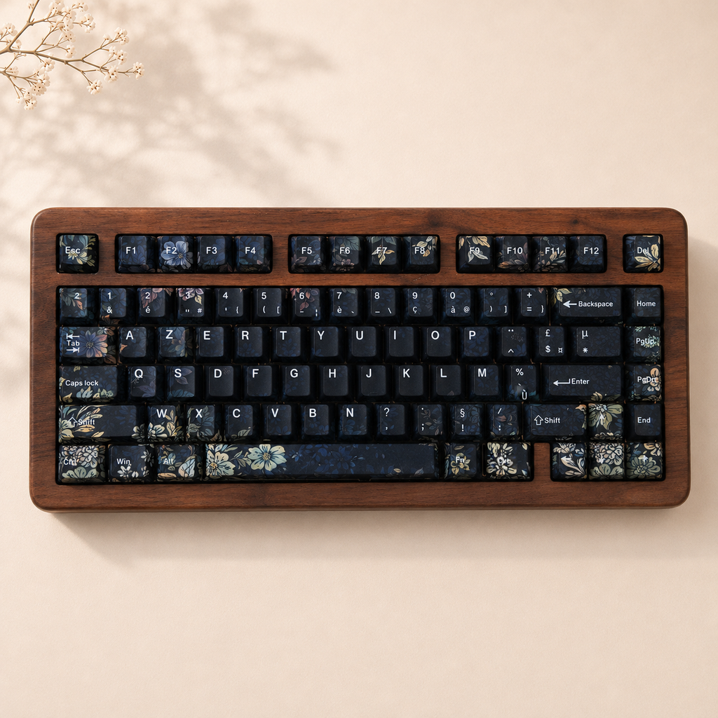 Faint Fragrance French AZERTY keycaps, full keyboard top view