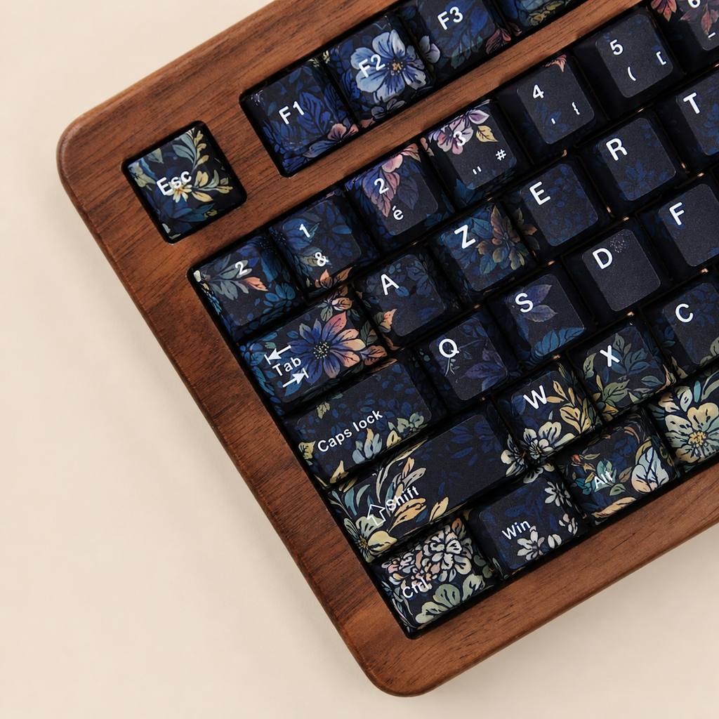 Faint Fragrance French AZERTY keycaps, left angle detail