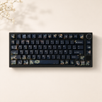 Faint Fragrance French AZERTY keycaps, black case top view