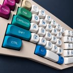 SIMPOCUBIC Fantasy MOA PBT keycaps with English legends on an Alice/Arisu keyboard, left-side detail