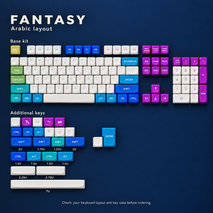 SIMPOCUBIC Fantasy MOA PBT keycaps, Arabic full layout with additional keys and key sizes