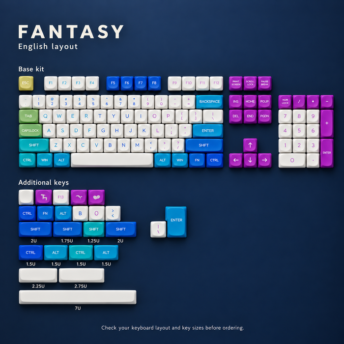 SIMPOCUBIC Fantasy MOA PBT keycaps, English QWERTY full layout with additional keys and key sizes