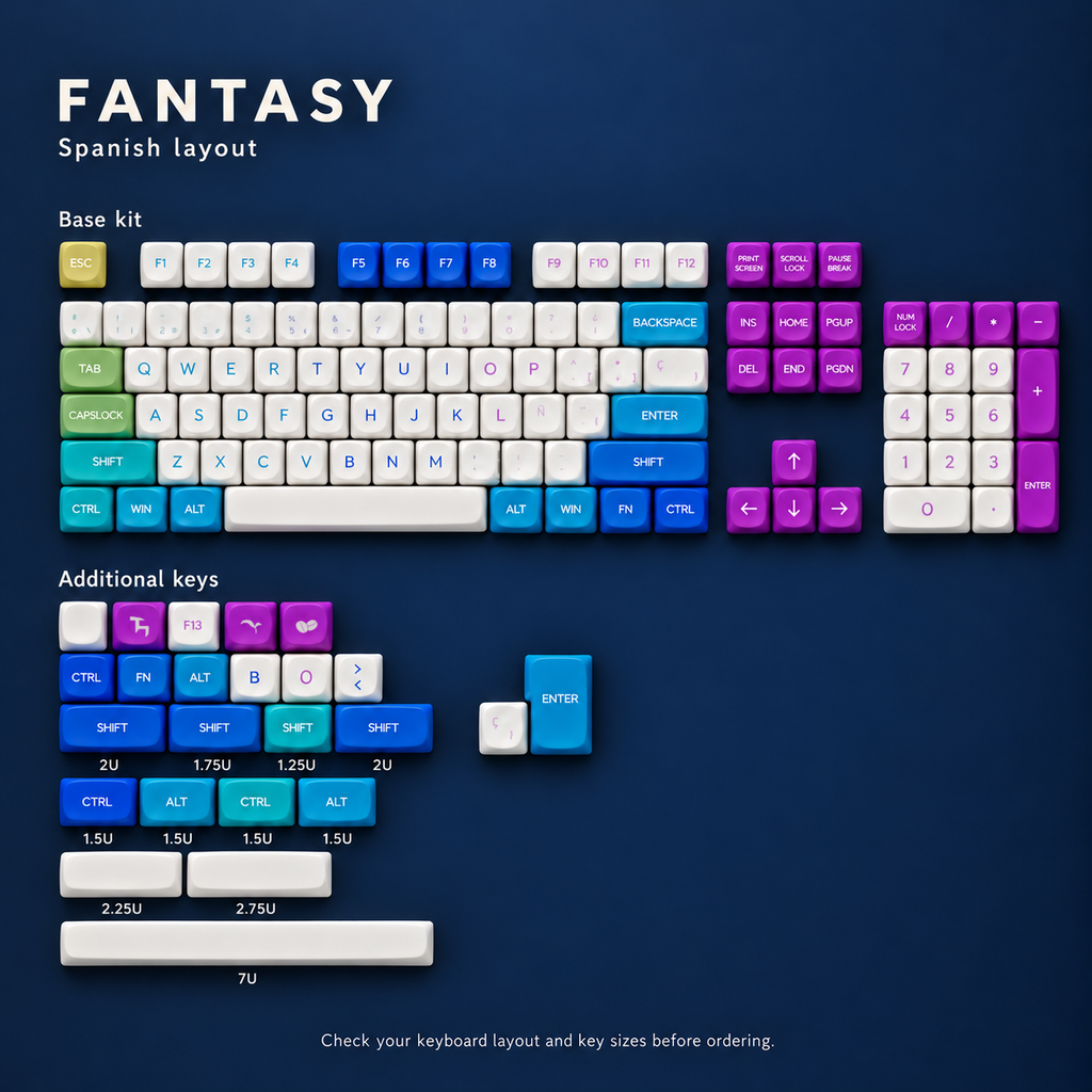 SIMPOCUBIC Fantasy MOA PBT keycaps, Spanish full layout with additional keys and key sizes
