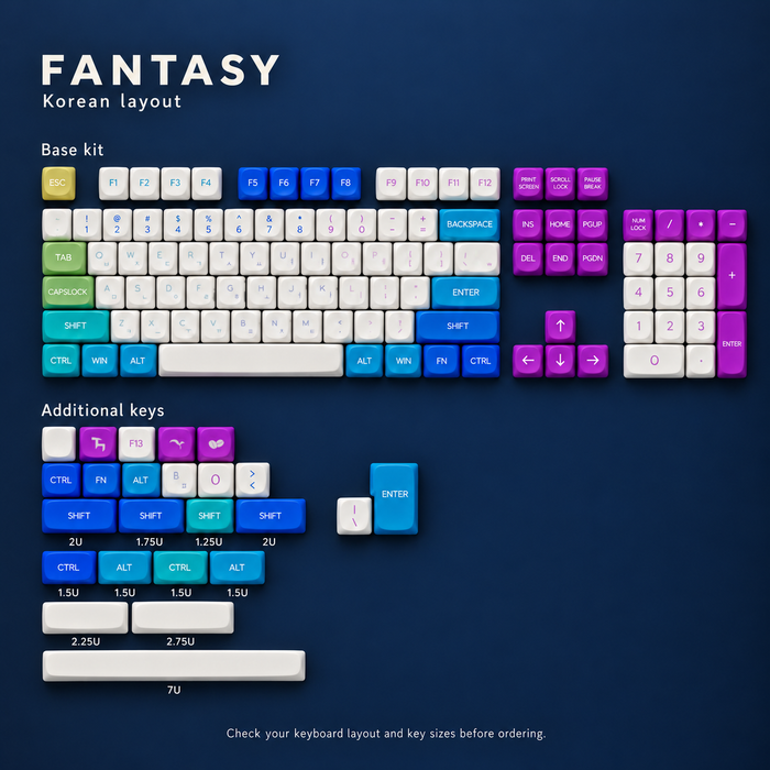 SIMPOCUBIC Fantasy MOA PBT keycaps, Korean Hangul full layout with additional keys and key sizes