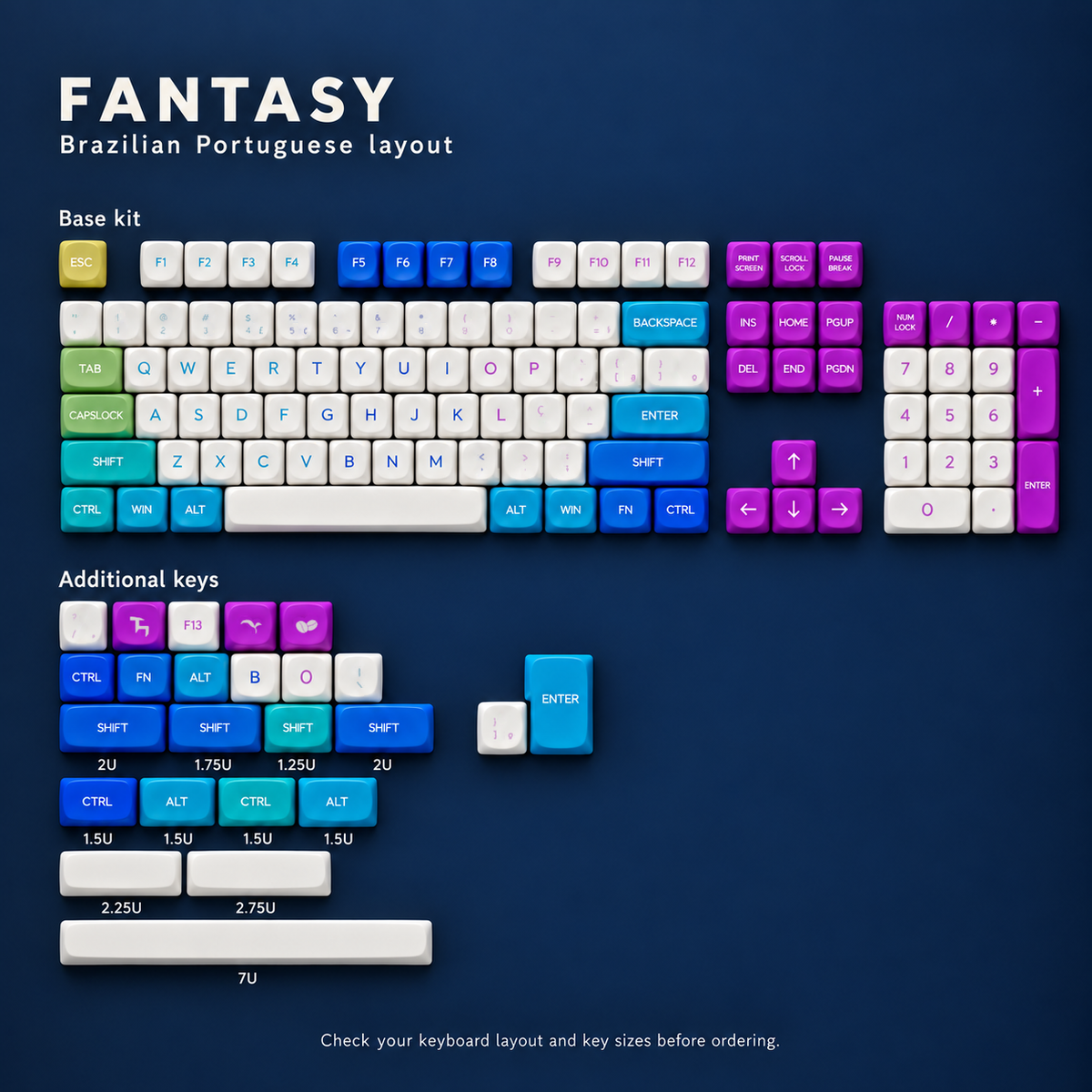 SIMPOCUBIC Fantasy MOA PBT keycaps, Brazilian Portuguese ABNT2 full layout with additional keys and key sizes