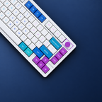 SIMPOCUBIC Fantasy MOA PBT keycaps with English legends on a standard keyboard, right-side detail