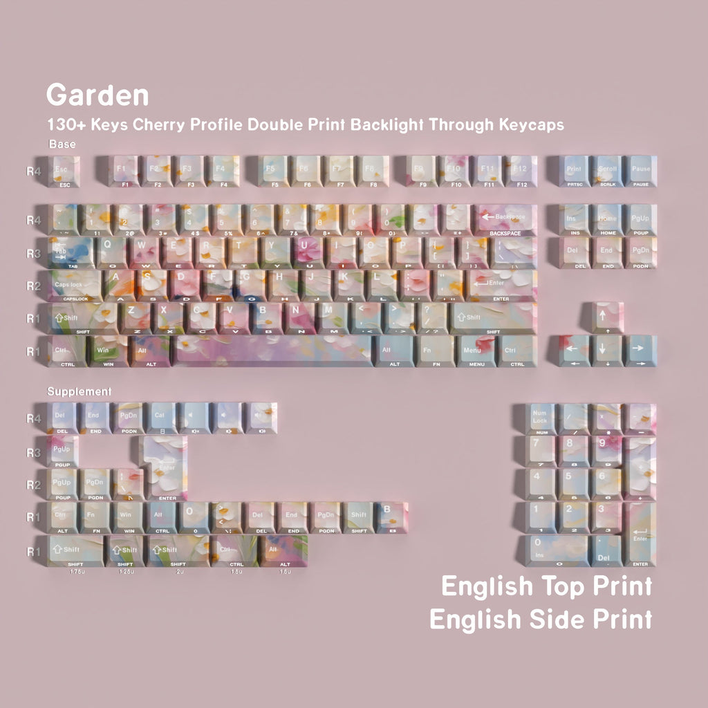 SimpoCubic Garden Shine-through PBT Cherry Keycap Set English double engraving layout option