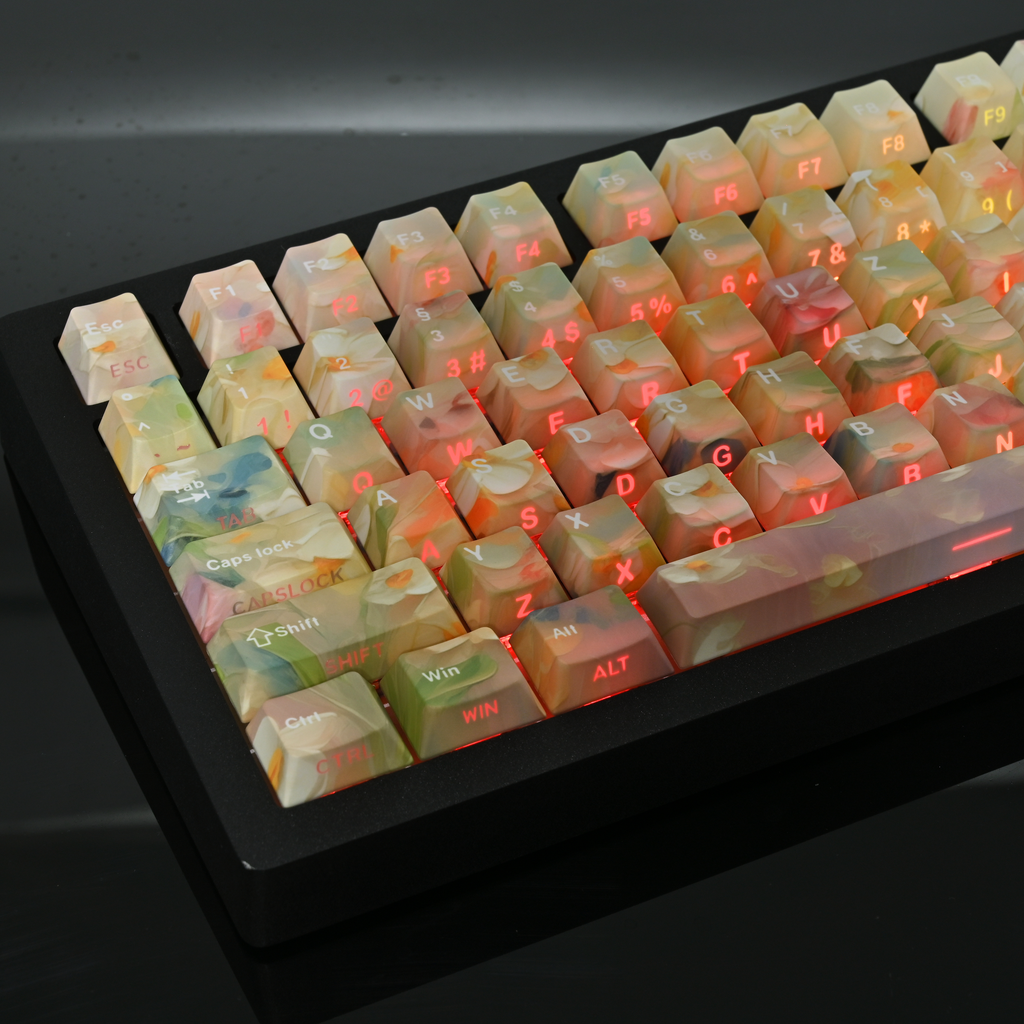 Garden German QWERTZ keycaps, backlit detail