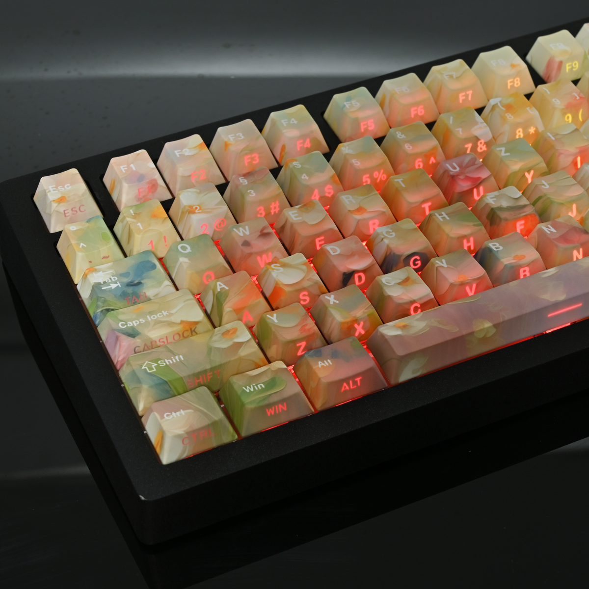 Garden German QWERTZ keycaps, backlit detail