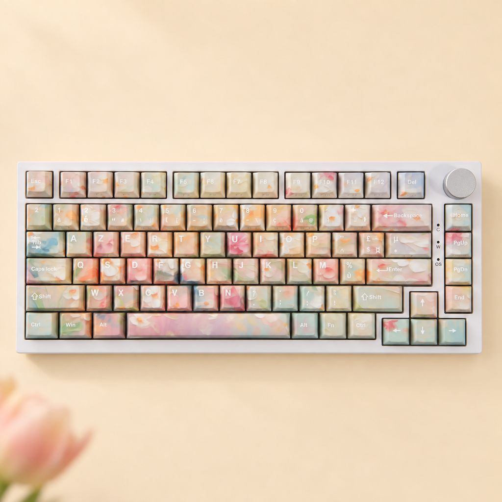 Garden French AZERTY keycaps, full keyboard front